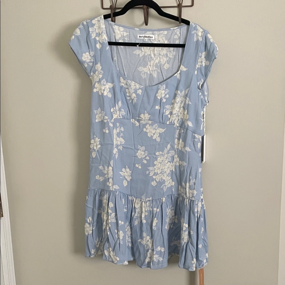 Reformation Powder Blue Floral Tiered Dress - Olencia Dress